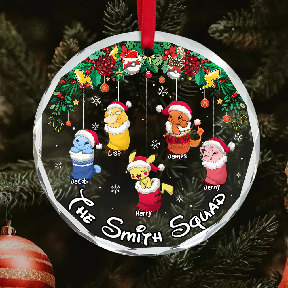 Poke Family PoMo Chrismas Socks - Personalized Glass Ornament - Gift For Family Members - NA94