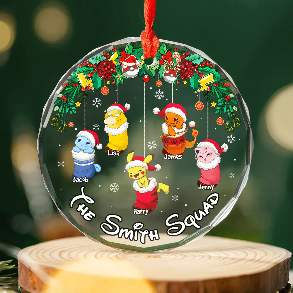 Poke Family PoMo Chrismas Socks - Personalized Glass Ornament - Gift For Family Members - NA94 - Image 2