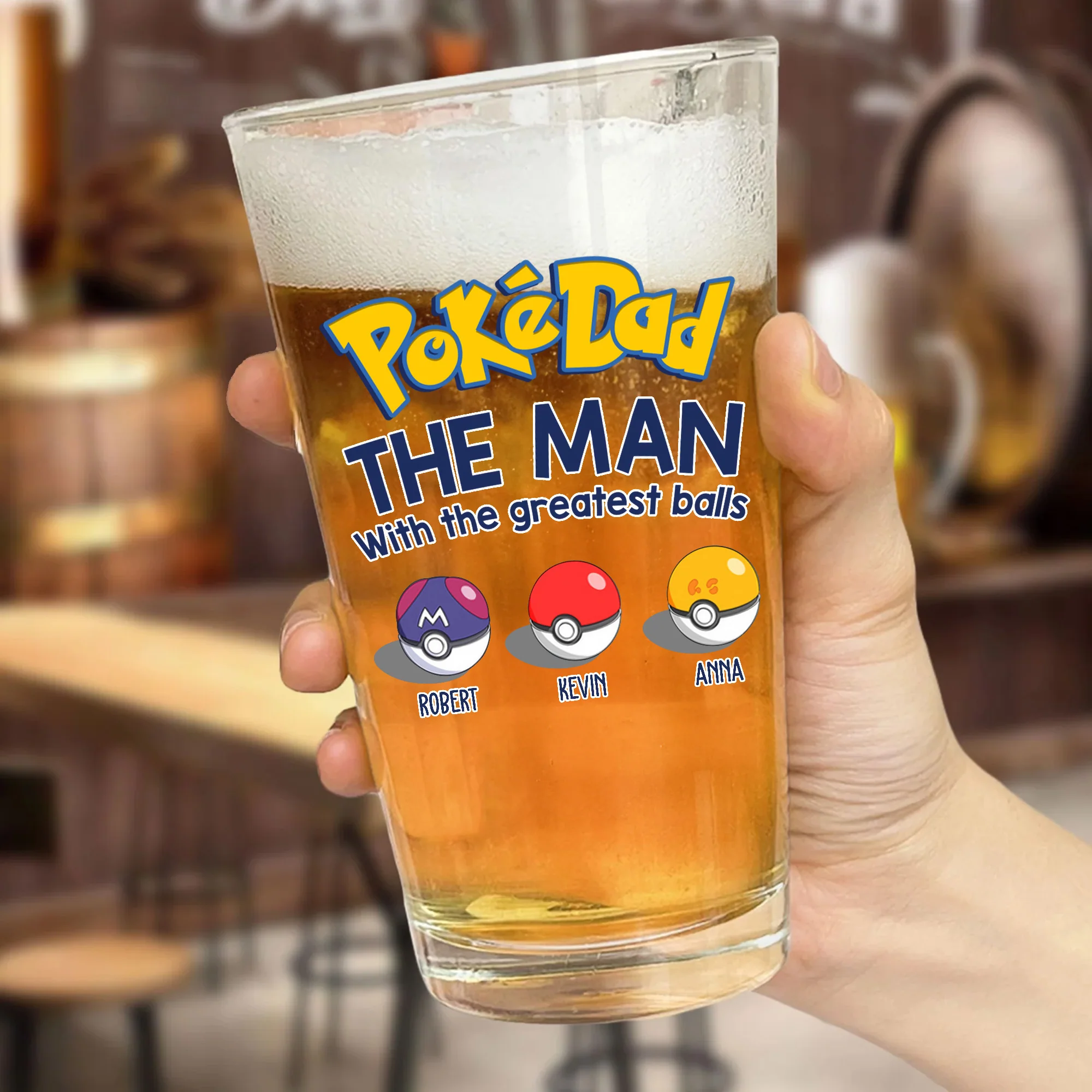 Pokedad The Man With The Greatest Balls - Personalized Beer Glass - Gift For Dad - Image 3
