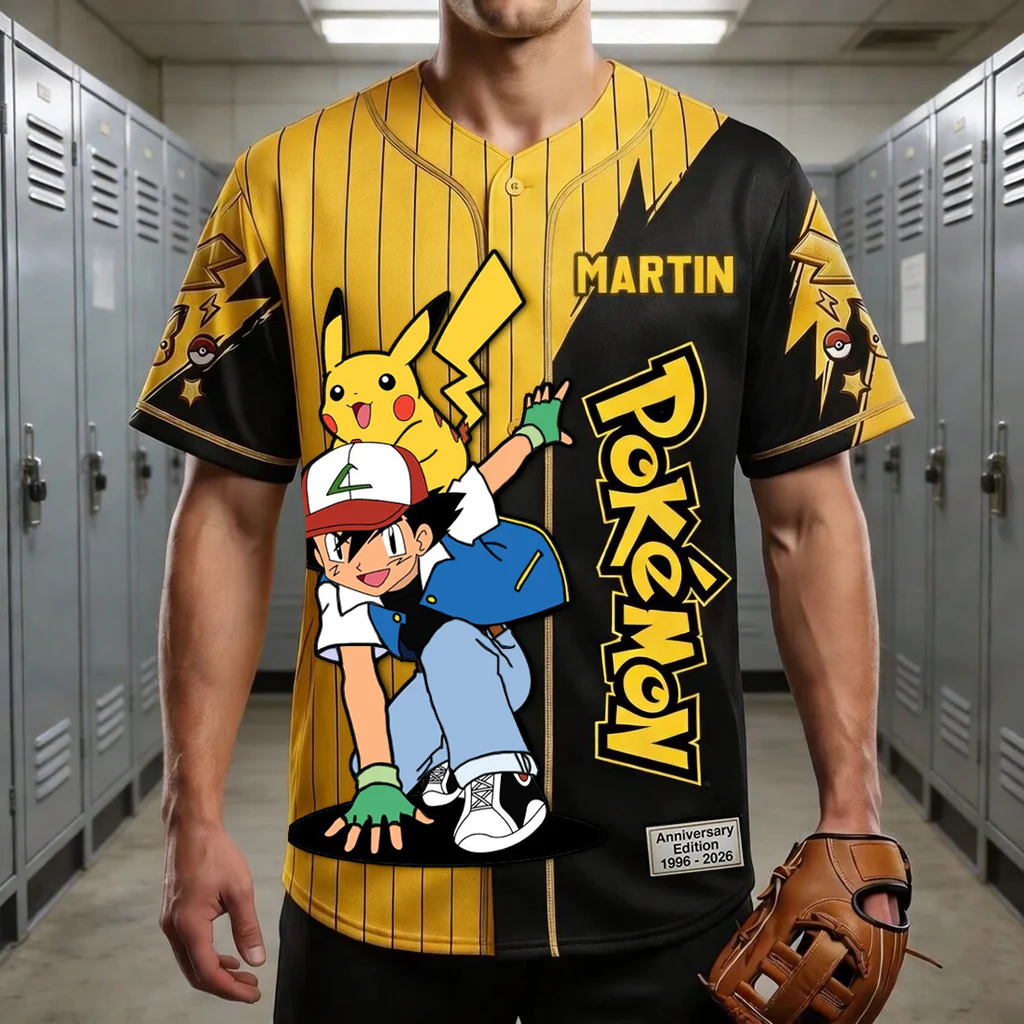 PoMo Celebrate 30 Years Of Catching Them All - Personalized Baseball Jersey For Kids, Adult - Anniversary Gift For Movie Fans HH01 - Image 4