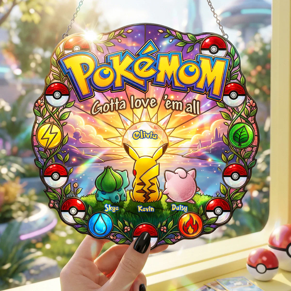 PoMo Gotta Catching Them All - Personalized Window Hanging Suncatcher - Gift For Mom, Movie Fans - Image 2