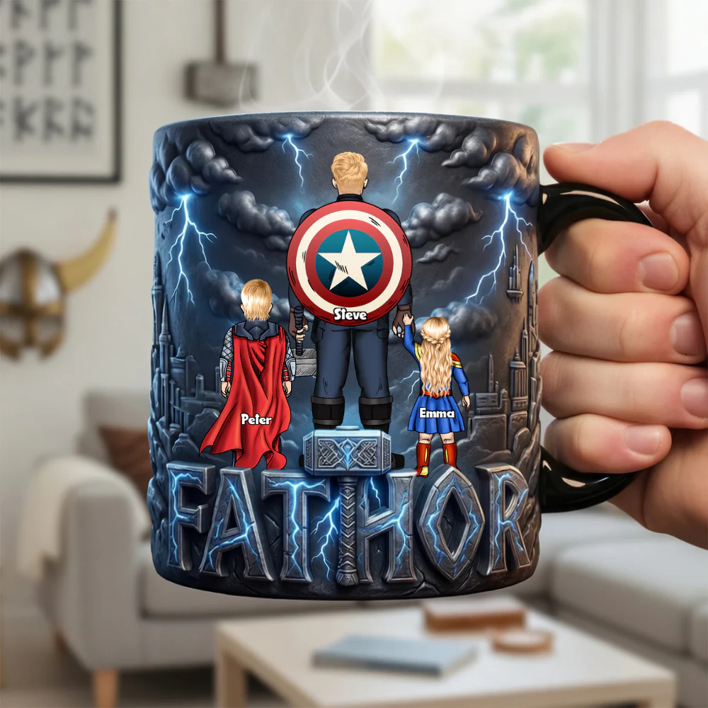 Power Dad Fathor With Kids - Personalized Accent Mug - Gift For Dad - Image 3