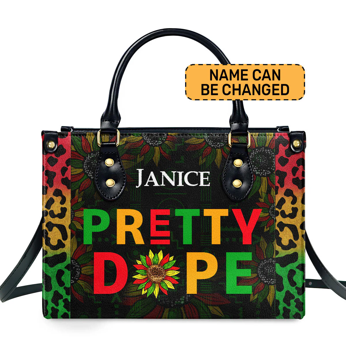 Pretty Dope Afrocentric - Personalized Rasta Colors Leather Handbag - Empowerment Gift For Women HD95