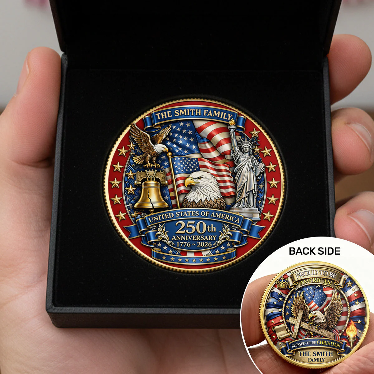 Proud to Be American 250 Years Of Freedom Anniversary - Personalized Commemorative Coin - Gifts For Patriotic Family - Image 3