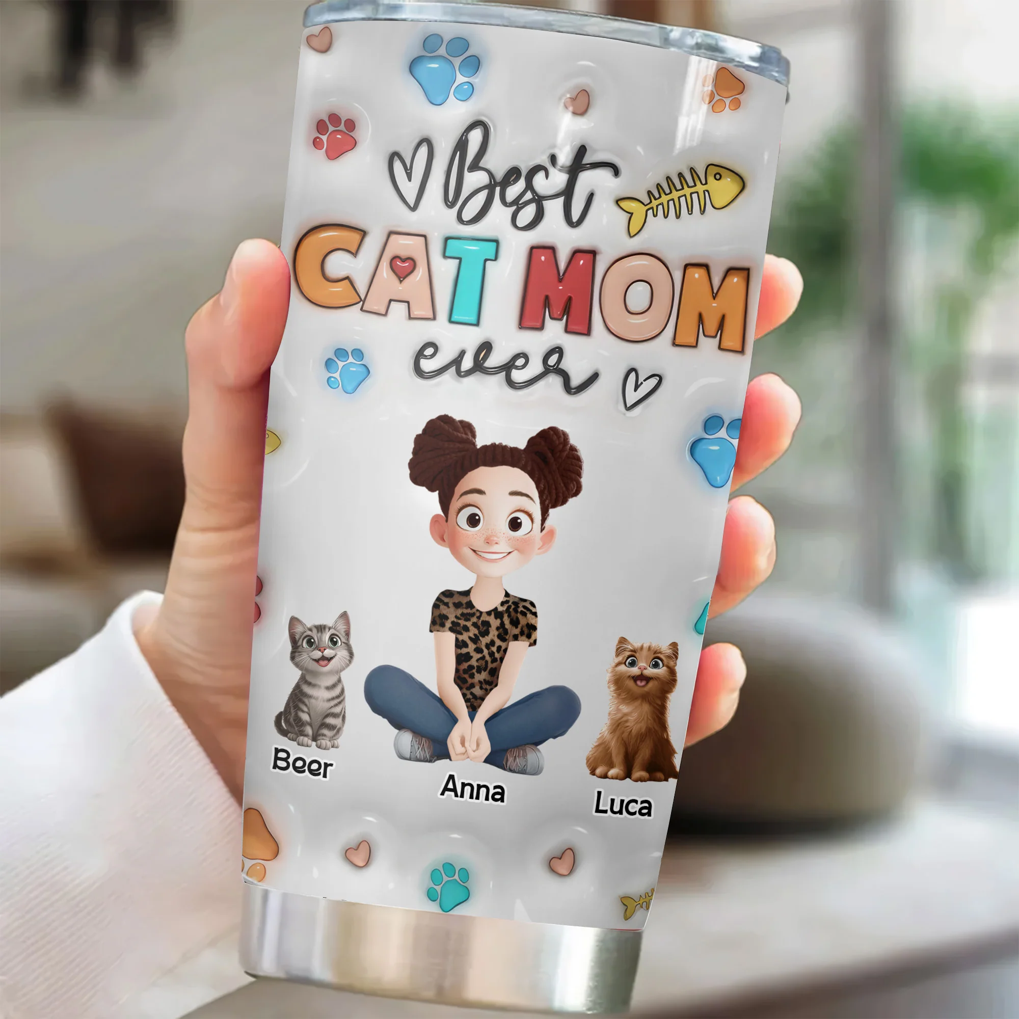 Proud To Be Cat Mom 3D Inflated Effect Cartoon Cat - Personalized Tumbler Cup - Gift for Pet Owners, Pet Lovers, Cat Mom | CLP15 NH96 - Image 2