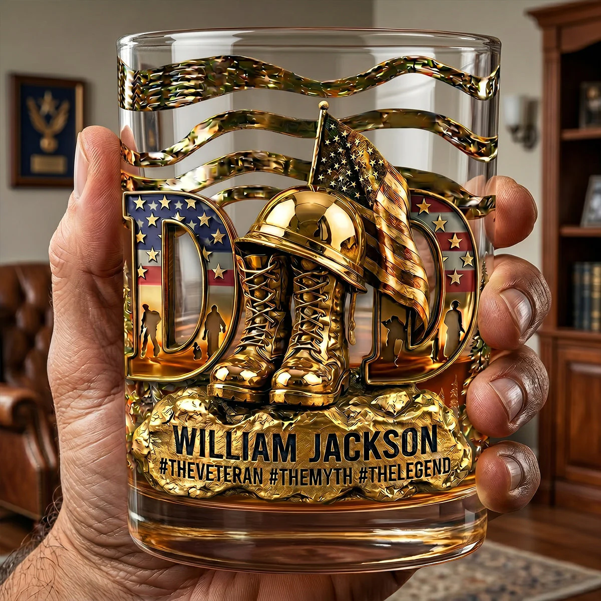 Proud Veteran Dad - Personalized Whiskey Glass - Gift For Veterans - Image 2