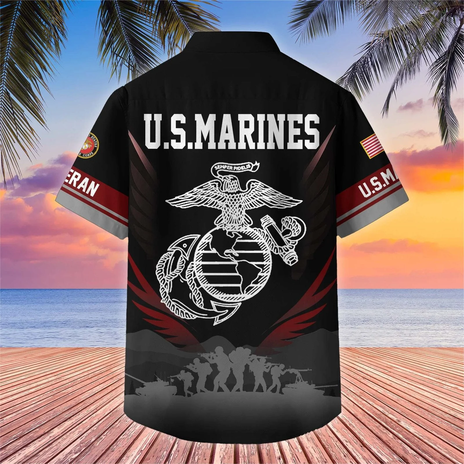 Proudly Served Marine Veteran - Hawaiian Shirt - Patriotic Gift For Veterans | HN02 - Image 2