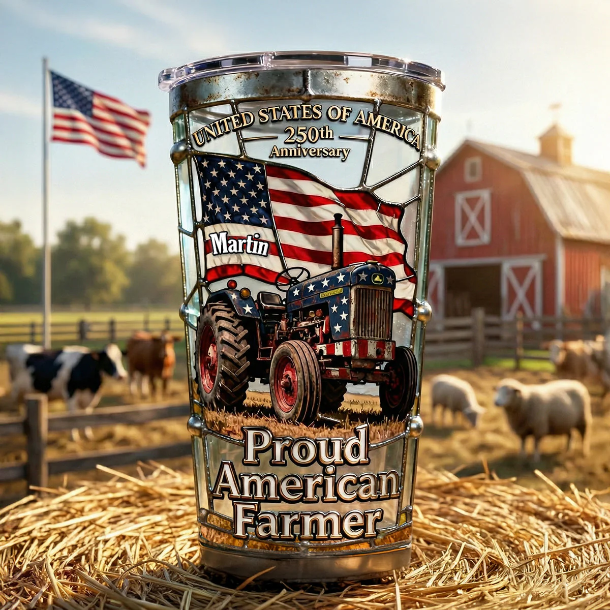 Pround American Farmer - Personalized Tumbler - Patriotic Gift For Farmers