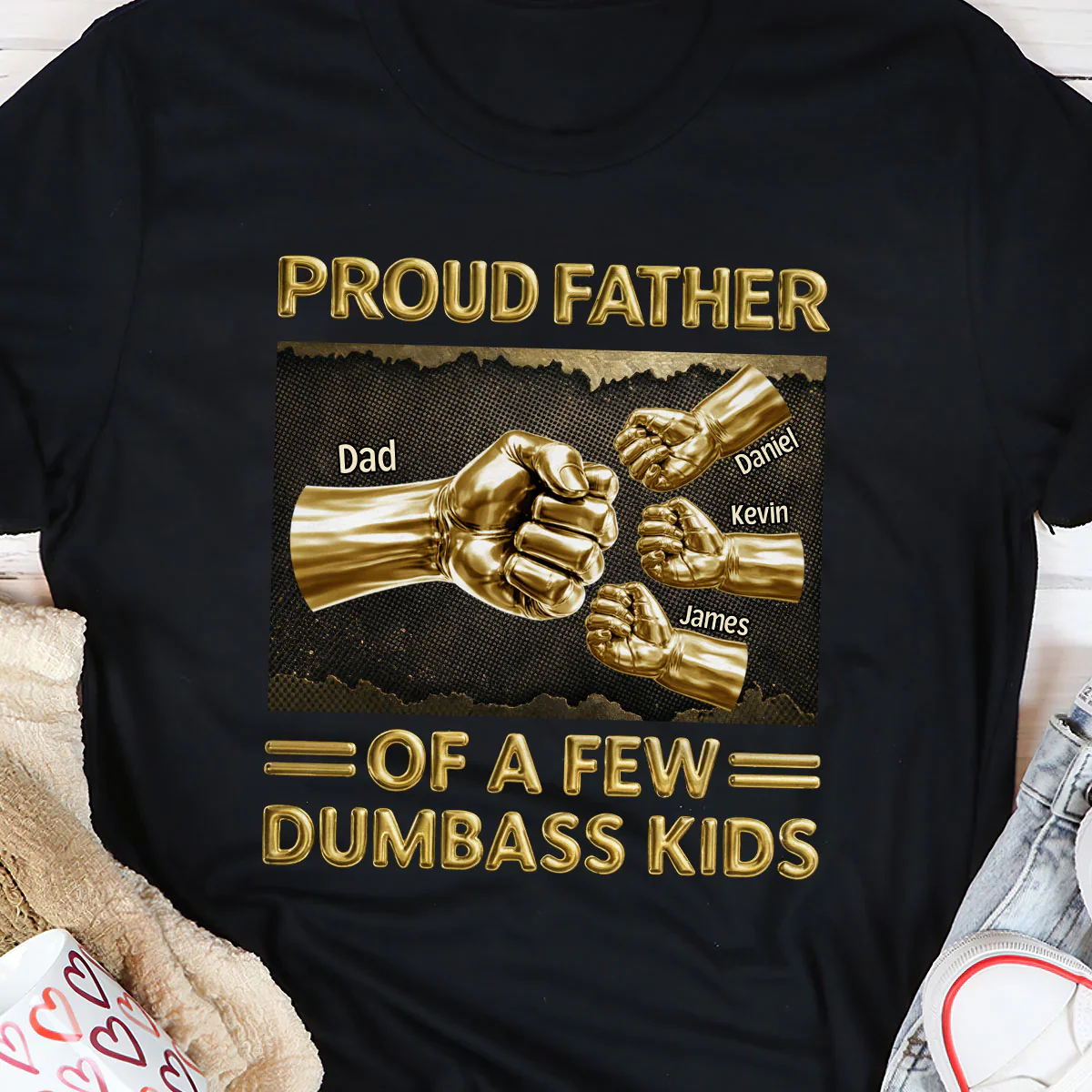 Pround Father Of A New Dumbass Kids - Personalized Shirt - Gift For Dad, Grandpa - Image 5