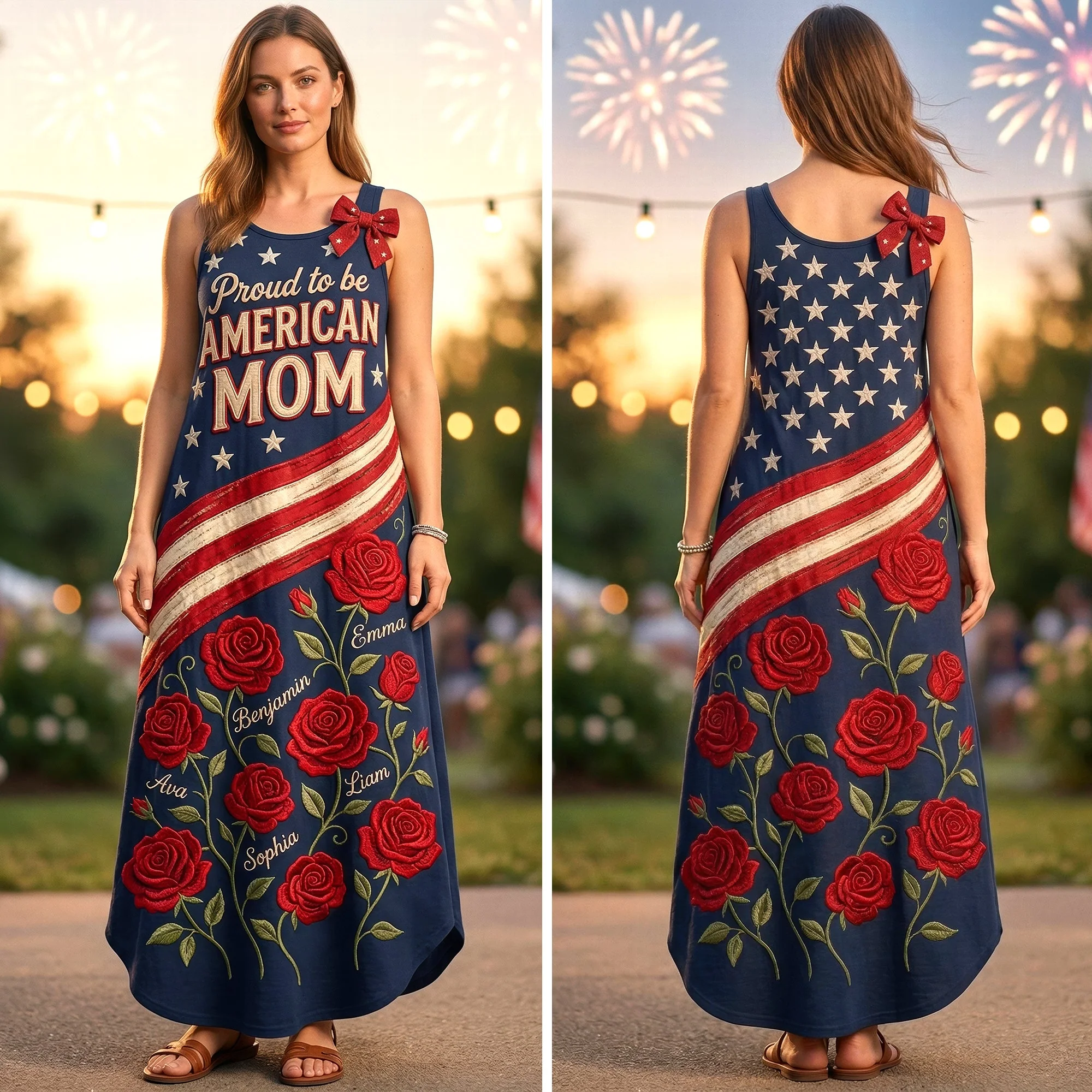 Pround To Be American Mom - Personalized Maxi Dress - Gift For Mom, Grandma
