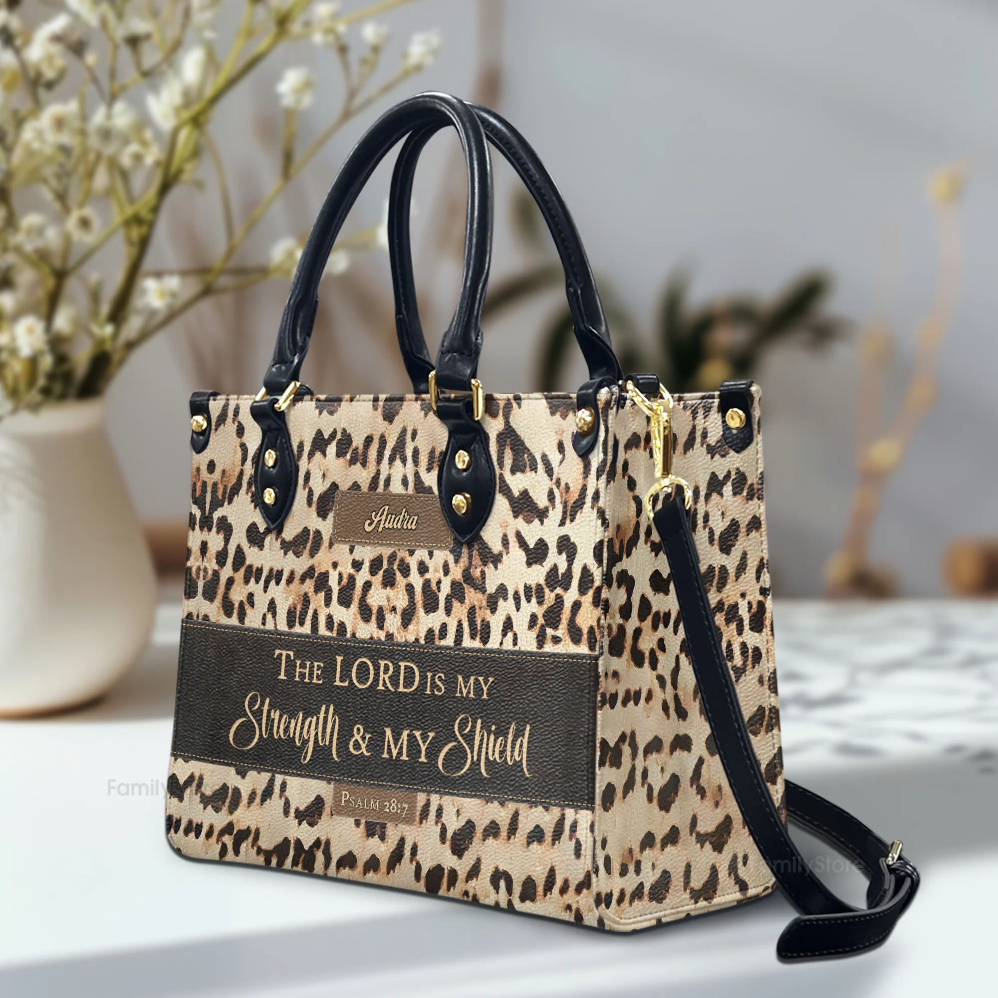 Psalm 287 The Lord Is My Strength And My Shield - Unique Personalized Leather Handbag - AT4081313 - Image 2