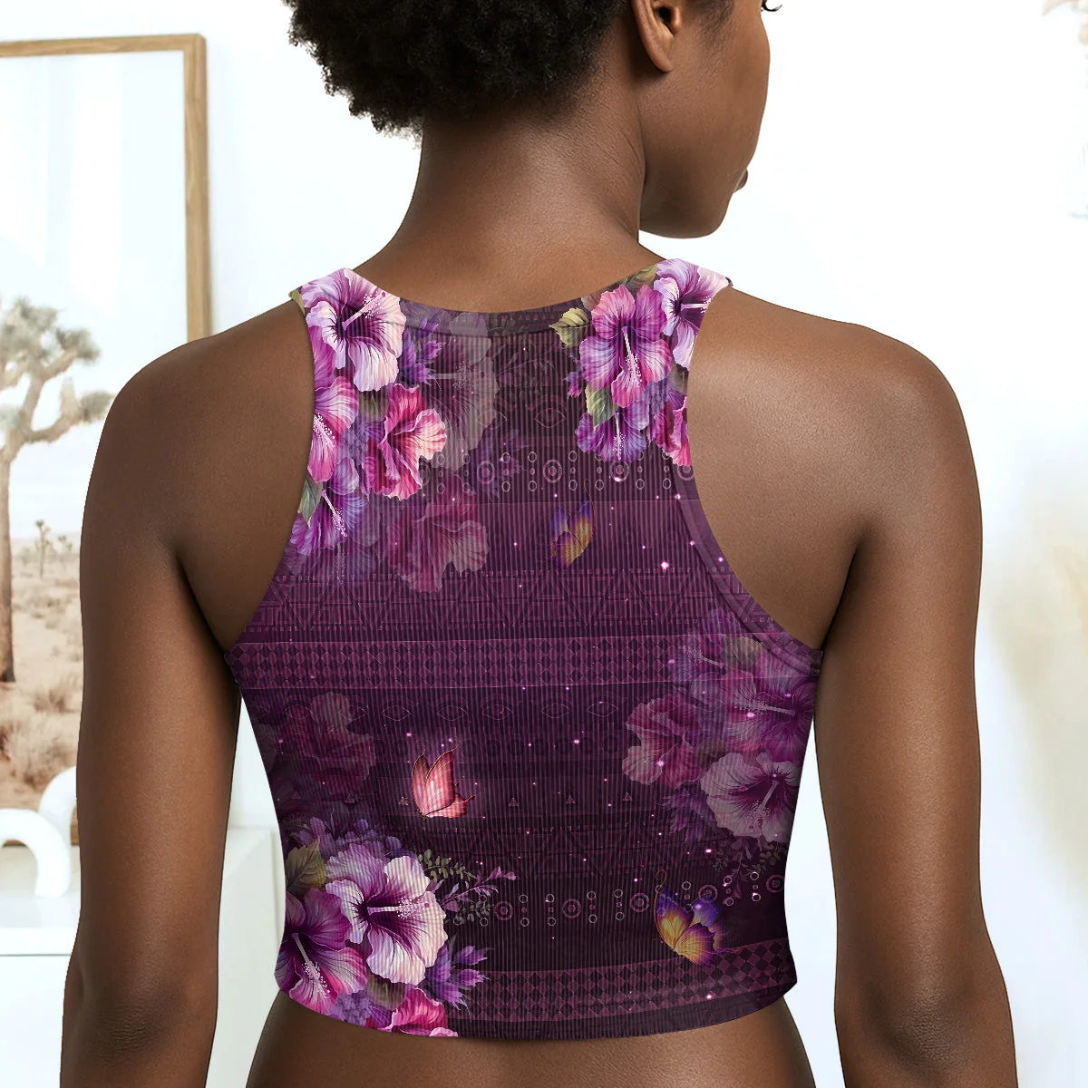 Purple Floral Black Queen - Personalized Leggings & Crop Tank - Gift For Women HD95 - Image 2