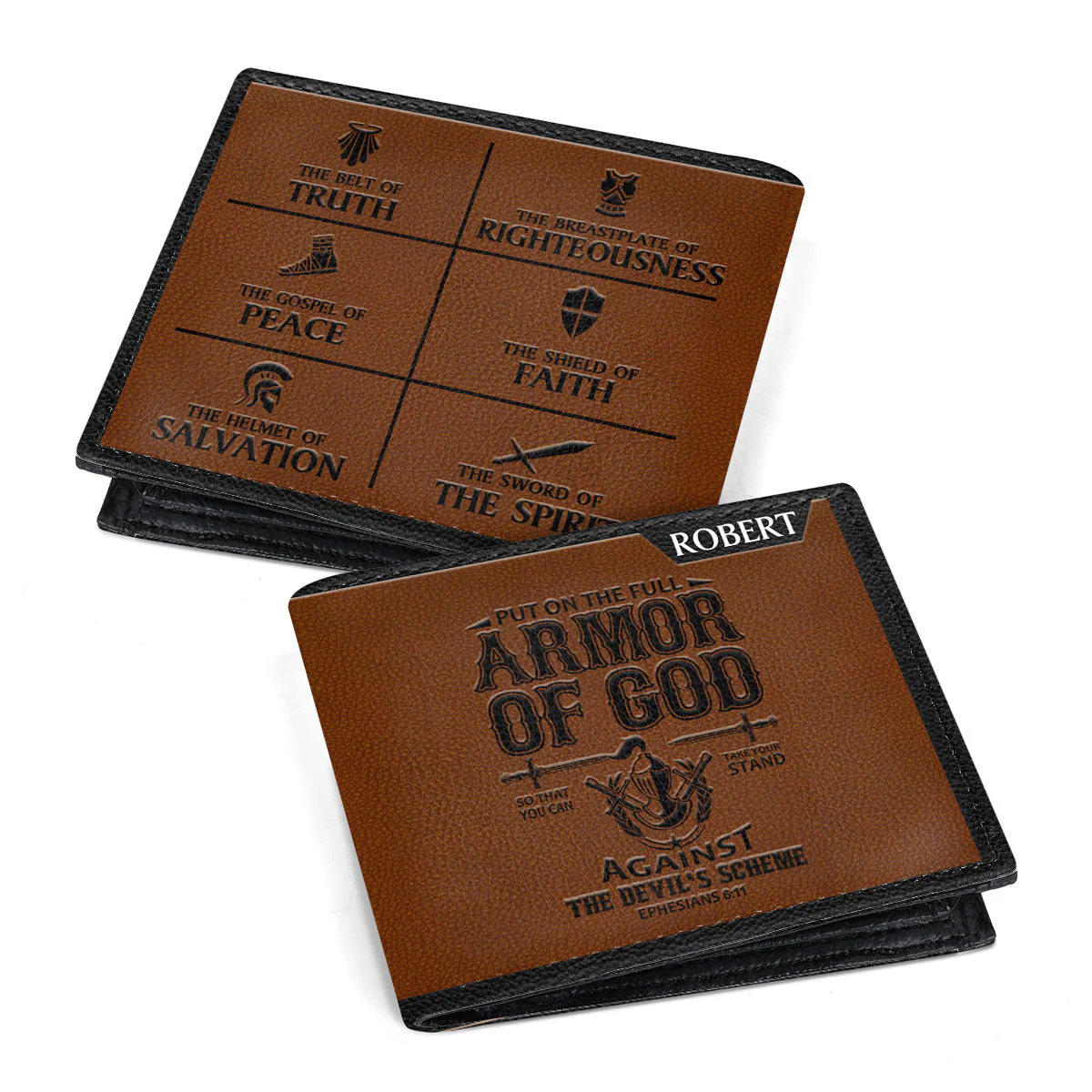 Put On The Full Armor Of God - Personalized Leather Folded Wallet