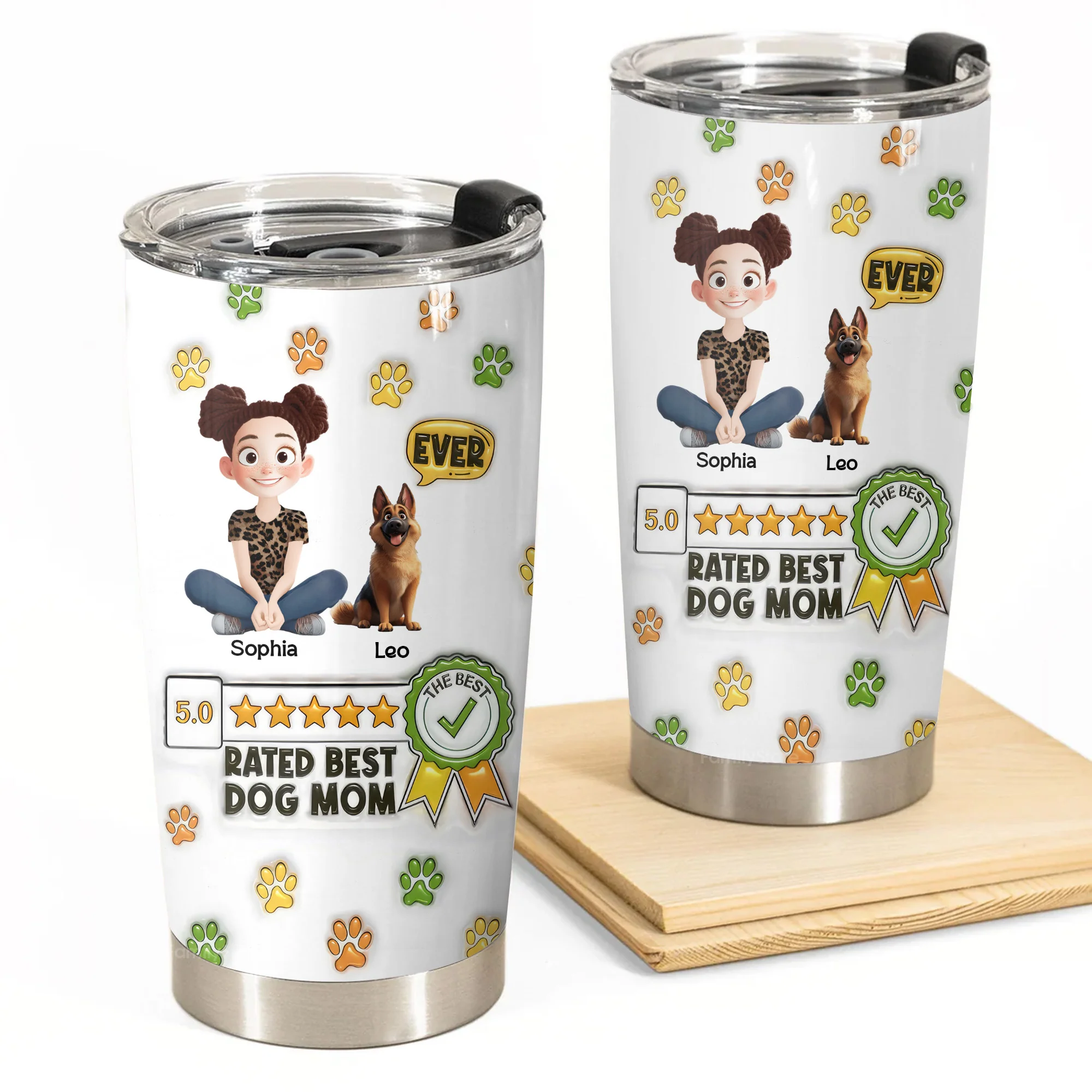Rated Best Dog Mom 3D Inflated Effect Cartoon Dog - Personalized Tumbler Cup - Gift for Pet Owners, Pet Lovers, Dog Mom | CLP16 NH96