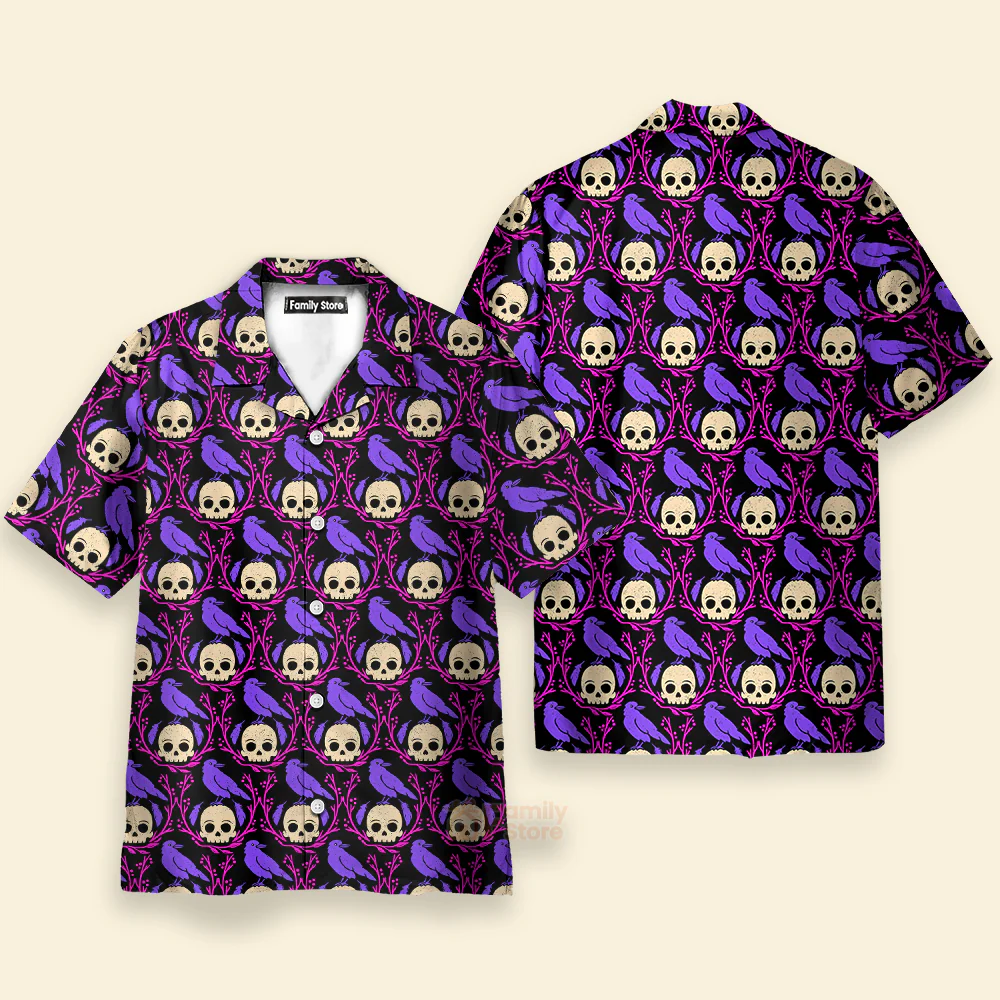 Raven Skull Halloween Hawaiian Shirt For Men And Women - Image 2