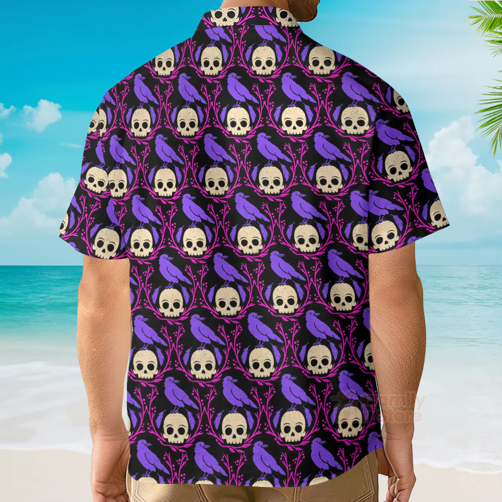 Raven Skull Halloween Hawaiian Shirt For Men And Women - Image 4