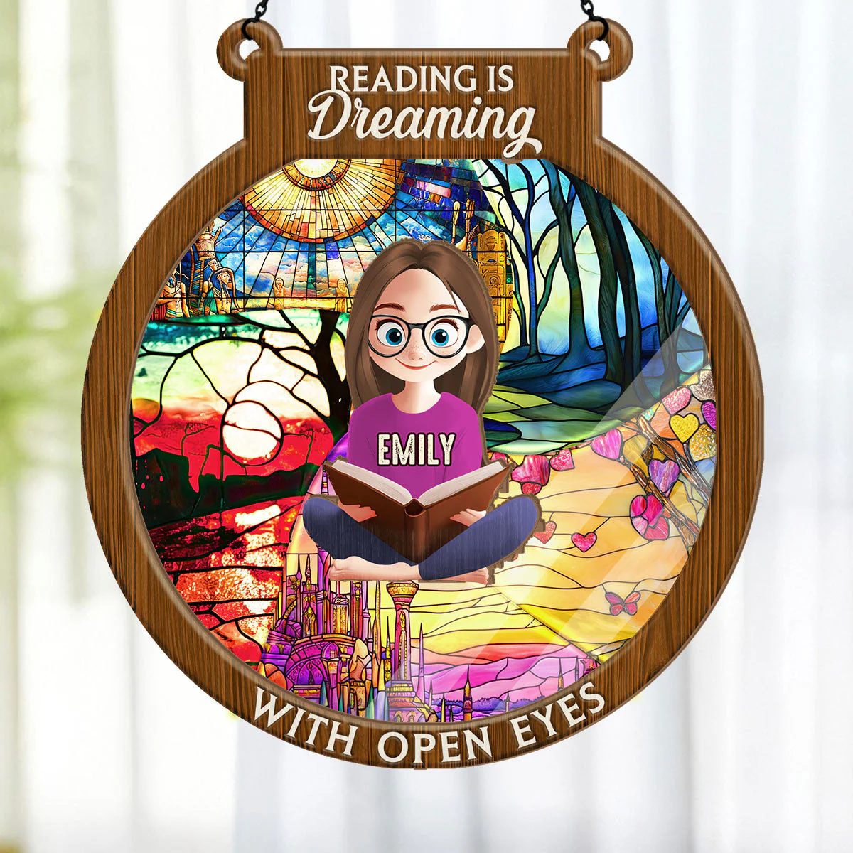 Reading Is Dreaming With Open Eyes - Personalized Window Hanging Suncatcher | CLB2 - Image 4