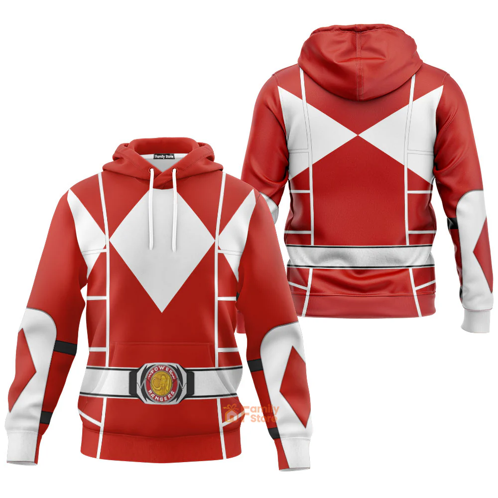 Red Mighty Morphin Power Ranger Cosplay C2 - Hoodie Set, Sweatshirt, Sweatpants | PRHS91 - Image 4