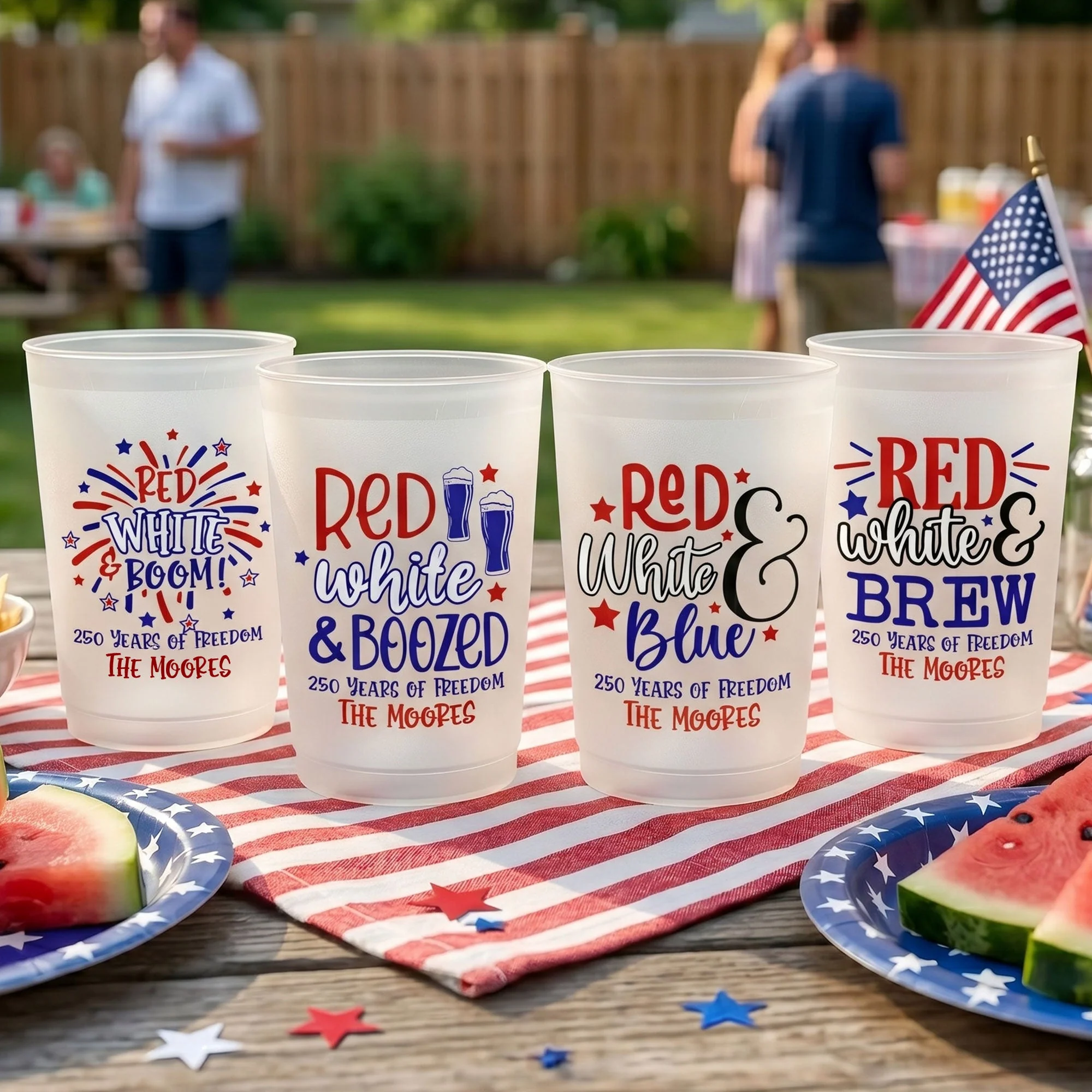 Red White & Boom 250 Years Of American Freedom - Personalized Cups - Gifts For Patriotic Family