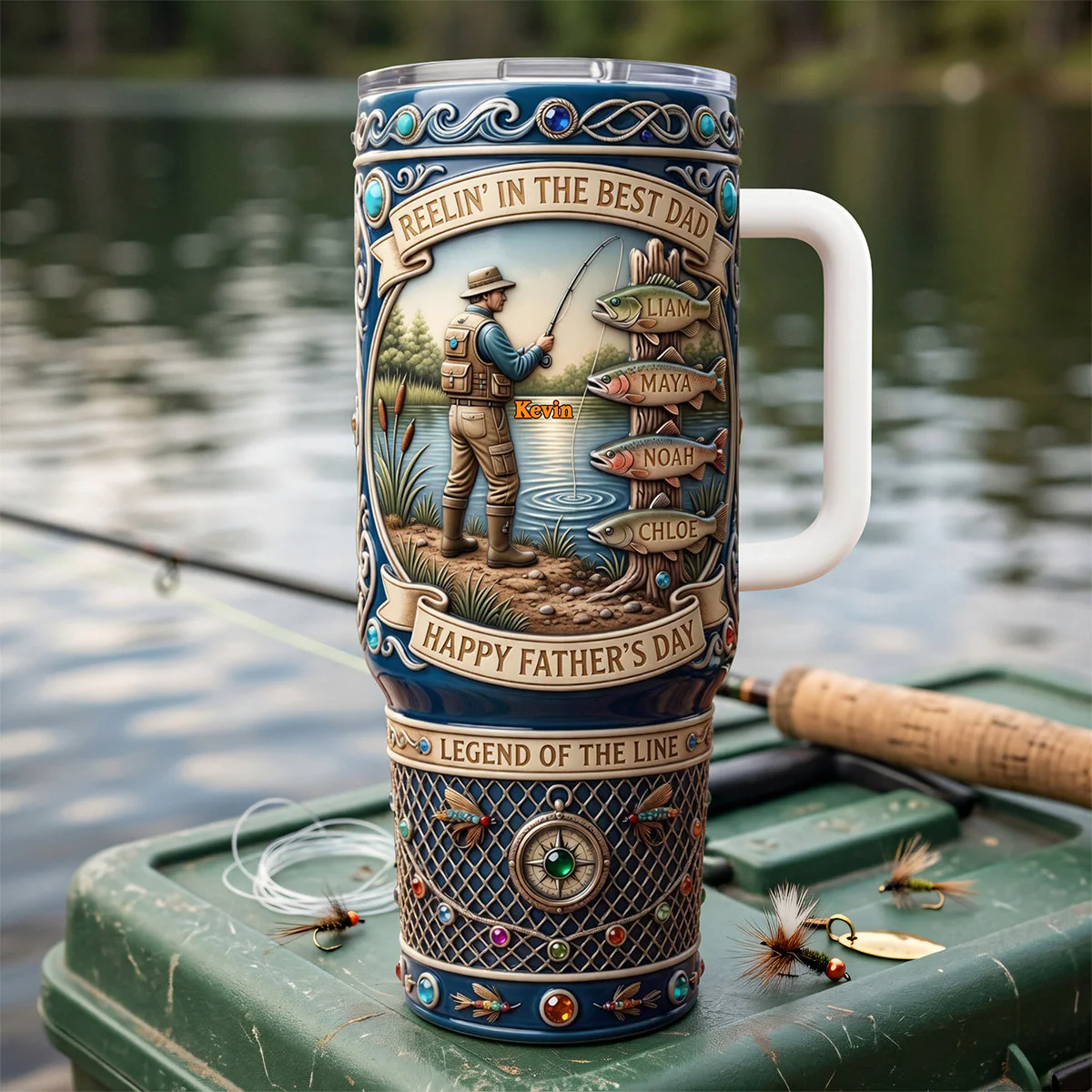 Reelin' In The Best Dad - Personalized Tumbler - Gift For Dad, Grandpa, Fishing Lover