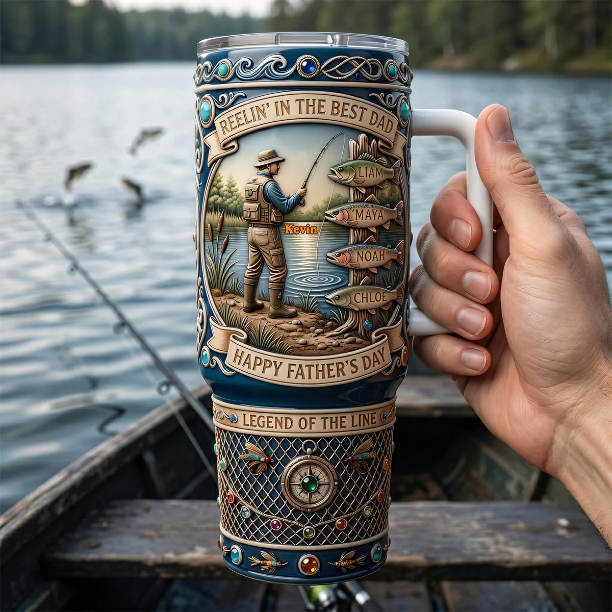 Reelin' In The Best Dad - Personalized Tumbler - Gift For Dad, Grandpa, Fishing Lover - Image 2