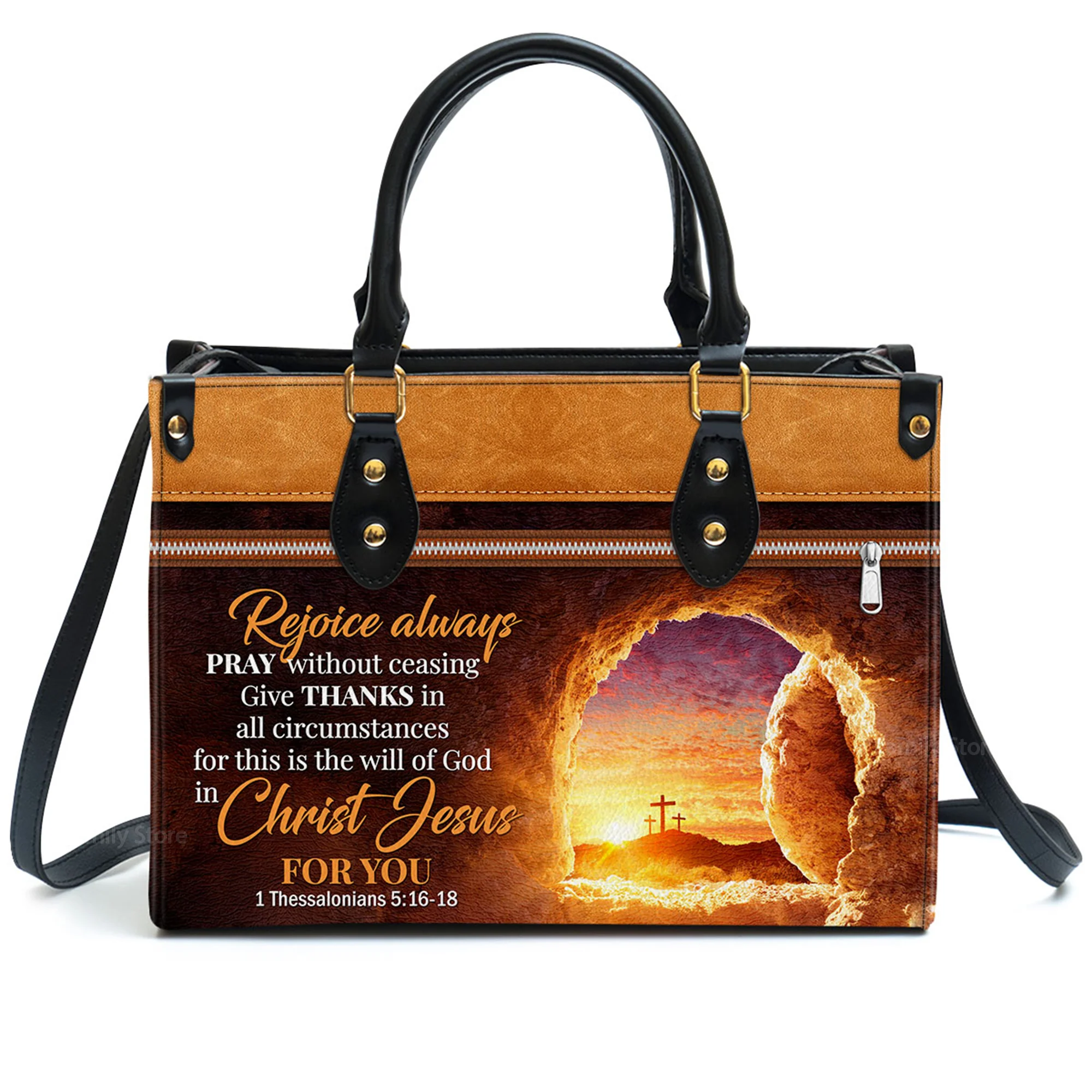 Rejoice Always, Pray Without Ceasing - Thoughtful Gift For Christians - Personalized Leather Handbag With Handle - AT4081411