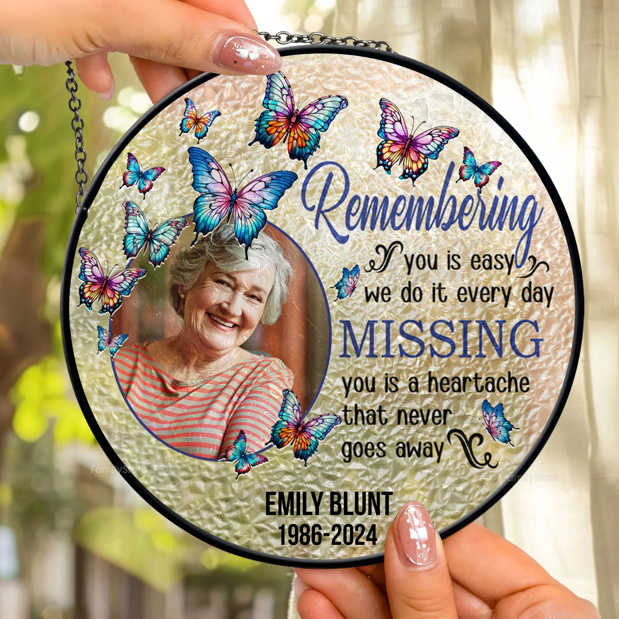 Remembering You Is Easy We Do It Every Day - Memorial Gift - Personalized Stained Glass Window Hanging Suncatcher - NA94 - Image 2