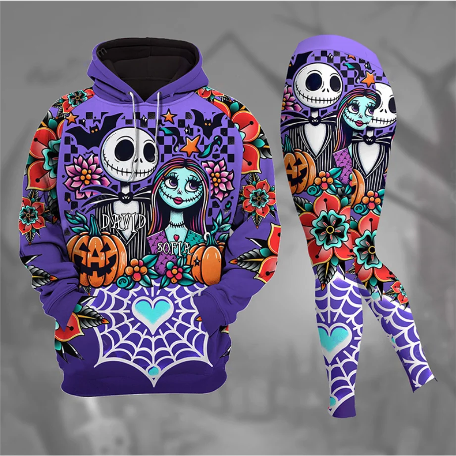 Retro Spooky Couple - Personalized Hoodie And Leggings - Gift For Halloween, Christmas HH01