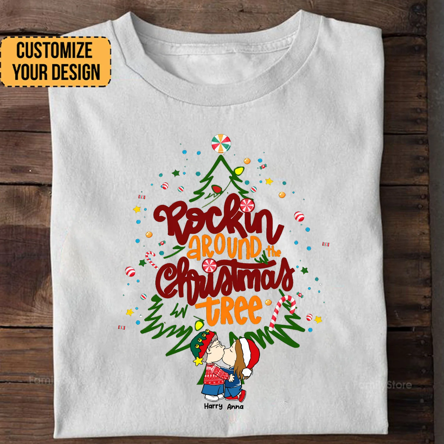 Rockin' Around The Christmas Tree Peanut - Personalized Shirt - Gift For Couple, Husband Wife - CL45 NH96 - Image 2
