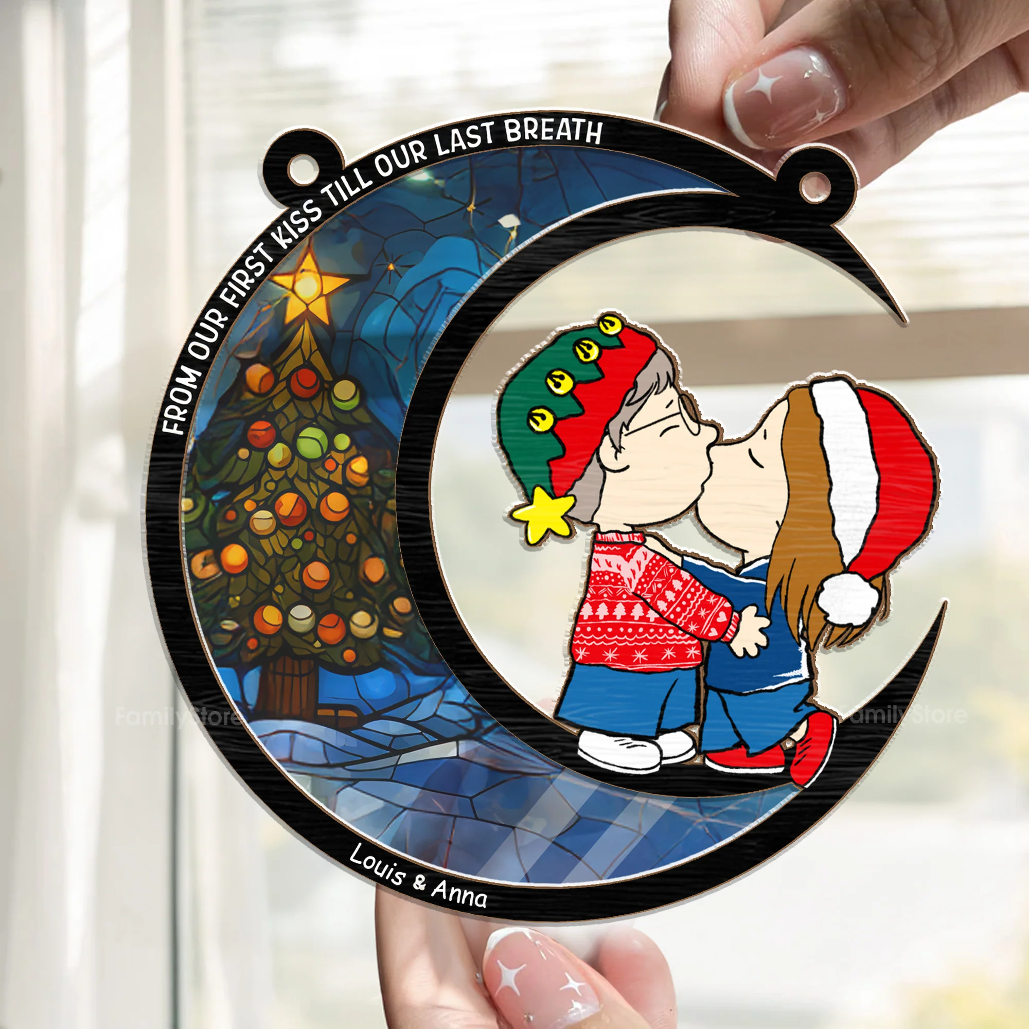 Romantic Couple Kiss - Personalized  Window Hanging Window Hanging Suncatcher Ornament - Gift For Couple, Husband Wife, Anniversary Gift - CL45 NA94 - Image 2