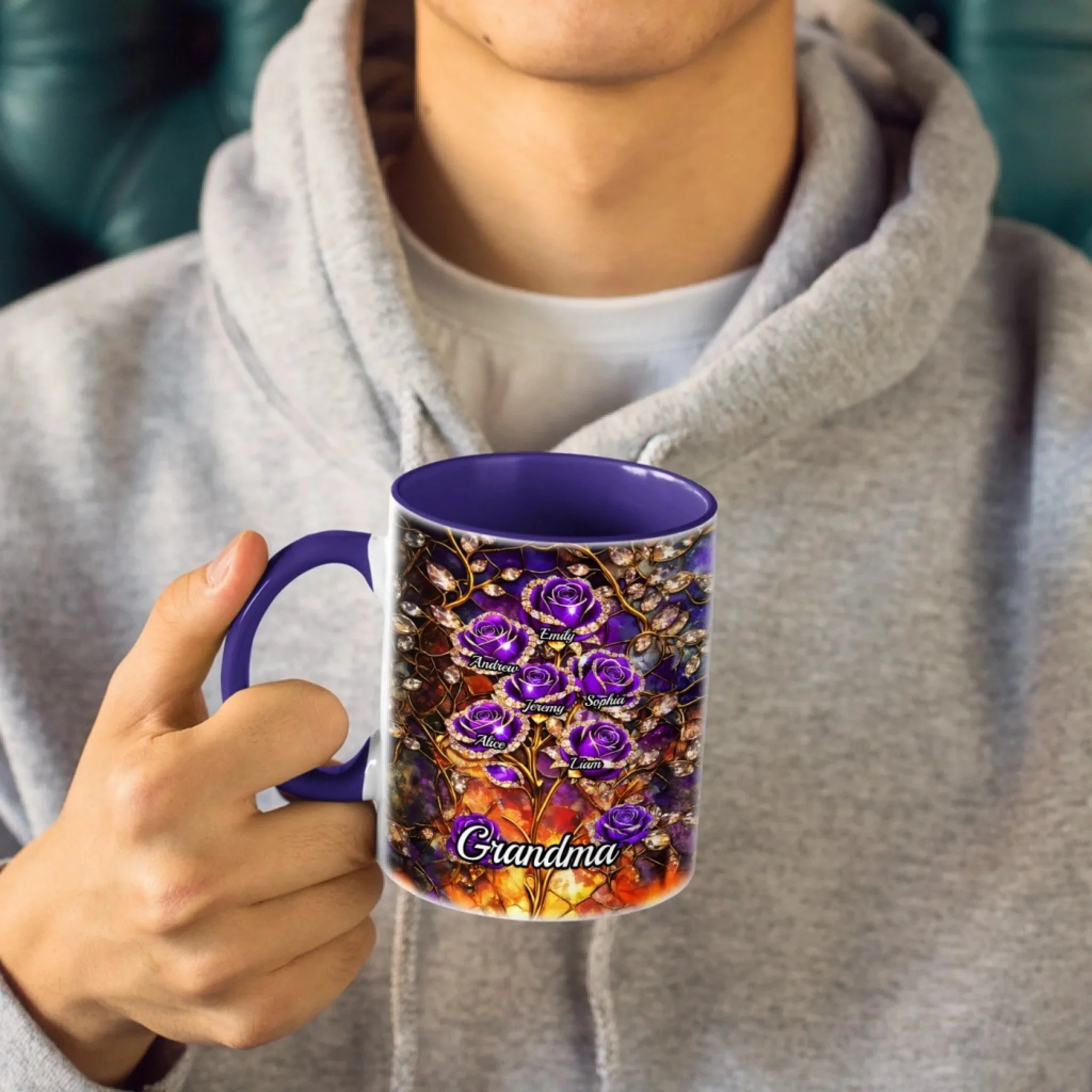Rose Flower Grandma - Personalized Accent Mug - Gift For Mom, Grandma HN02 - Image 4
