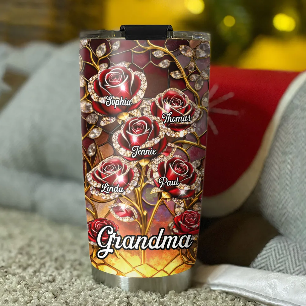 Rose Flower Grandma - Personalized Tumbler - Gift For Mom, Grandma HN02 - Image 4