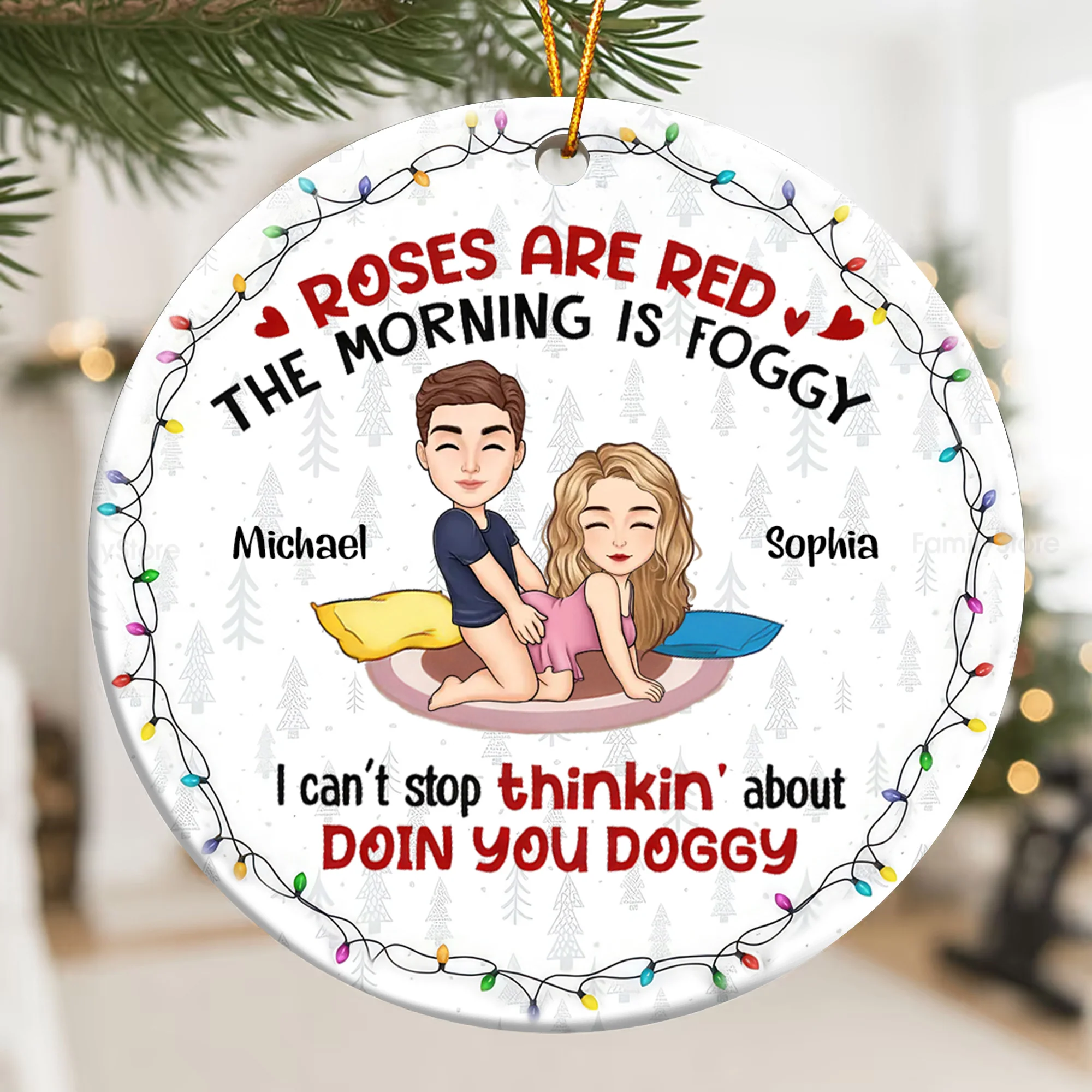 Roses Are Red The Morning Is Foggy - Personalized Ceramic Ornament - Gift For Couple | GR10 NL122 - Image 2