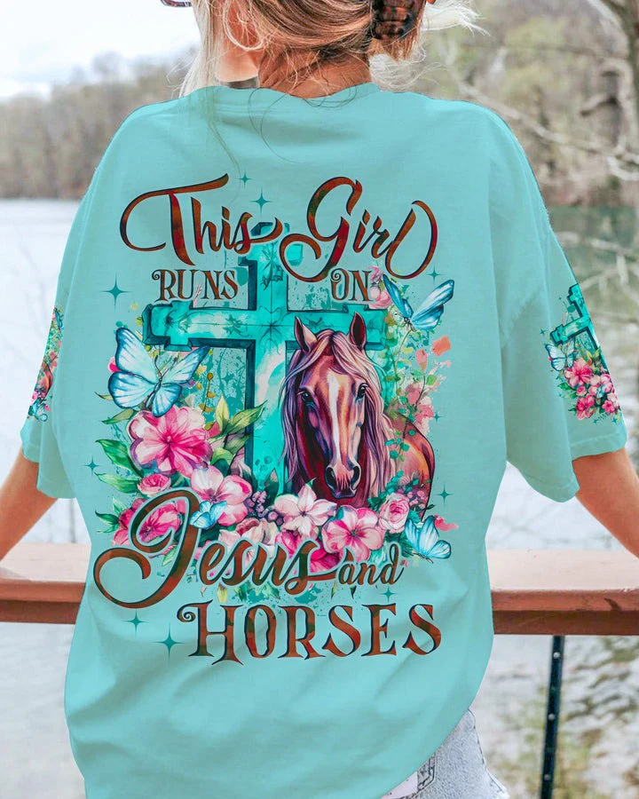 Runs On Jesus And Horses - Women's All Over Print Shirt - AT4080507 - Image 9