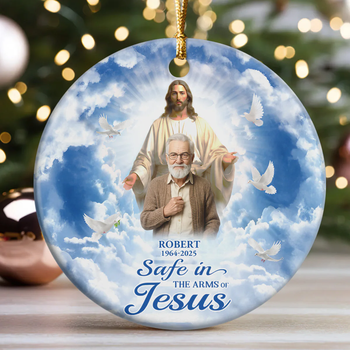 Safe In The Arms Of Jesus - Personalized Custom Photo Ceramic Ornament - Memorial Gift NL122 - Image 3