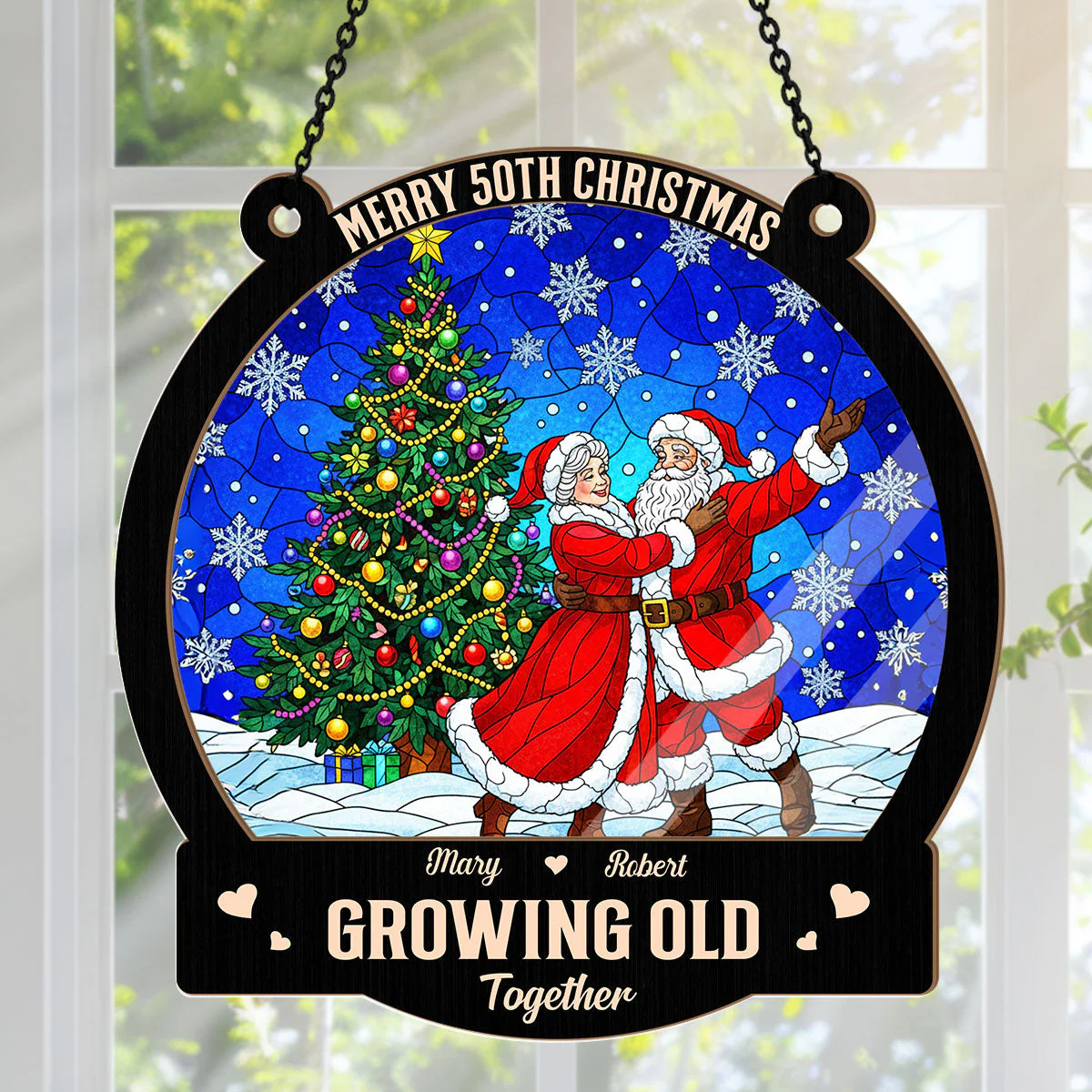 Santa Claus Couple - Personalized Window Hanging Suncatcher - Gift For Christmas TD118