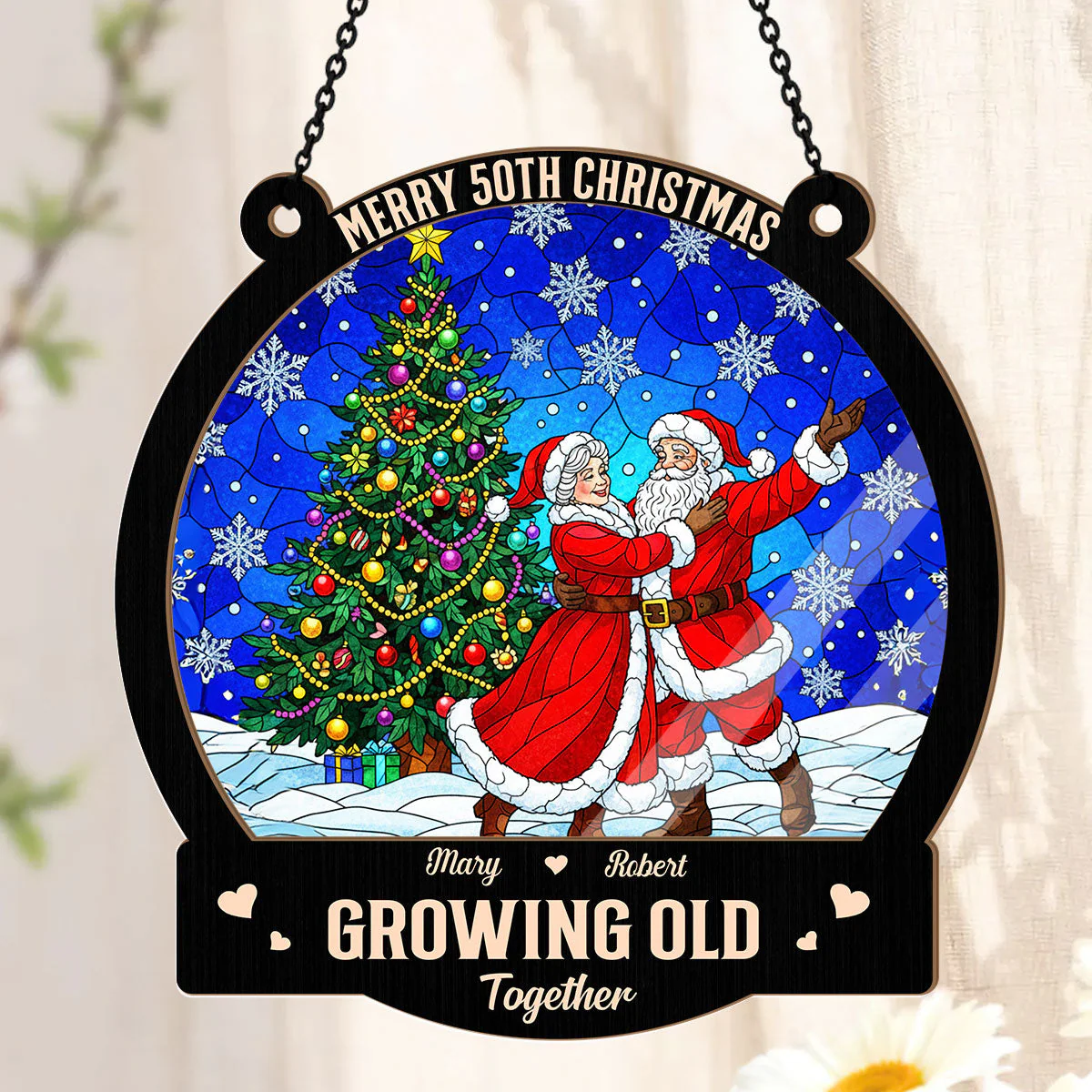 Santa Claus Couple - Personalized Window Hanging Suncatcher - Gift For Christmas TD118 - Image 3