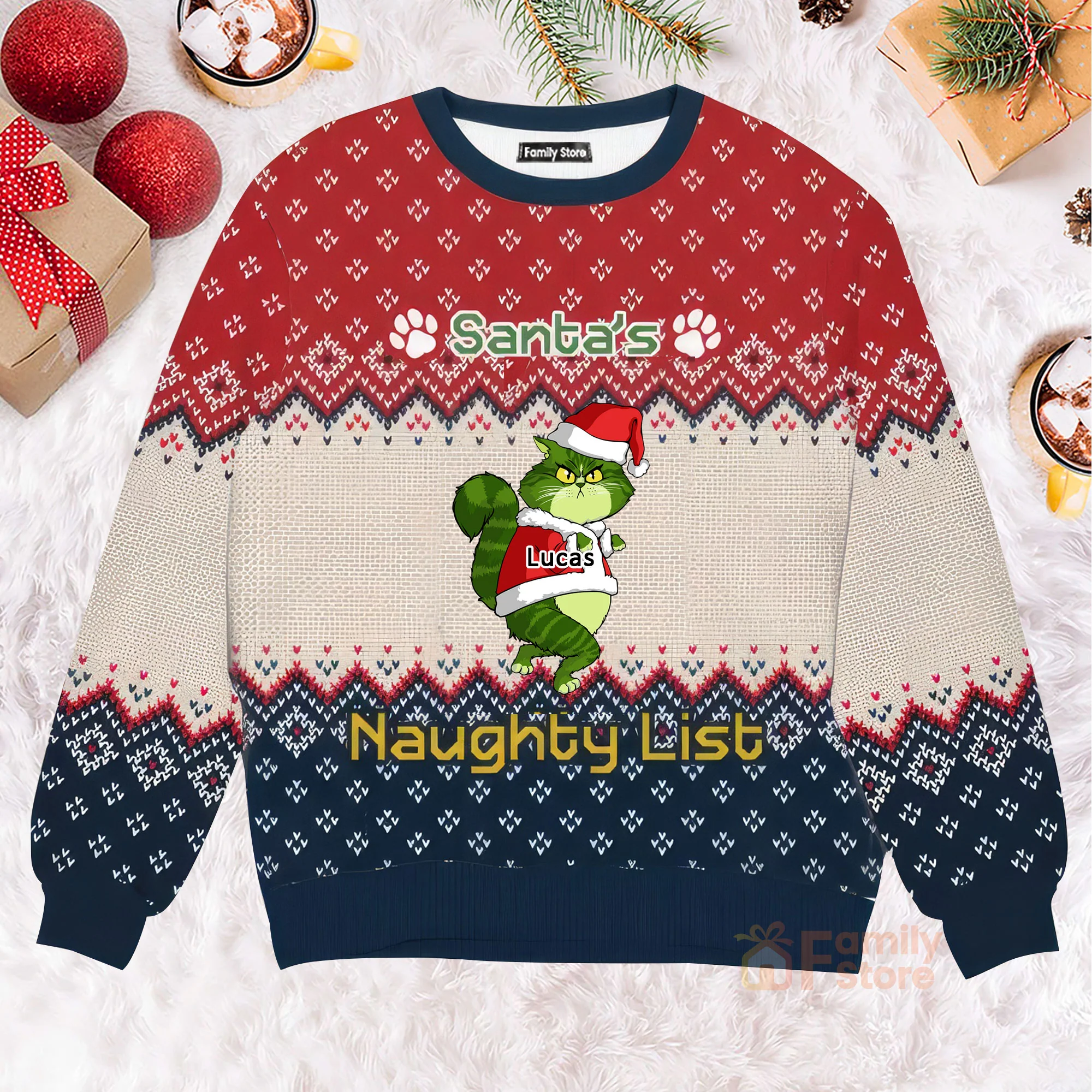Grinch Santa's Naughty List - Gift For Cat Lover, Cat Mom, Cat Dad - Personalized Ugly Sweatshirt - CL16 NH96