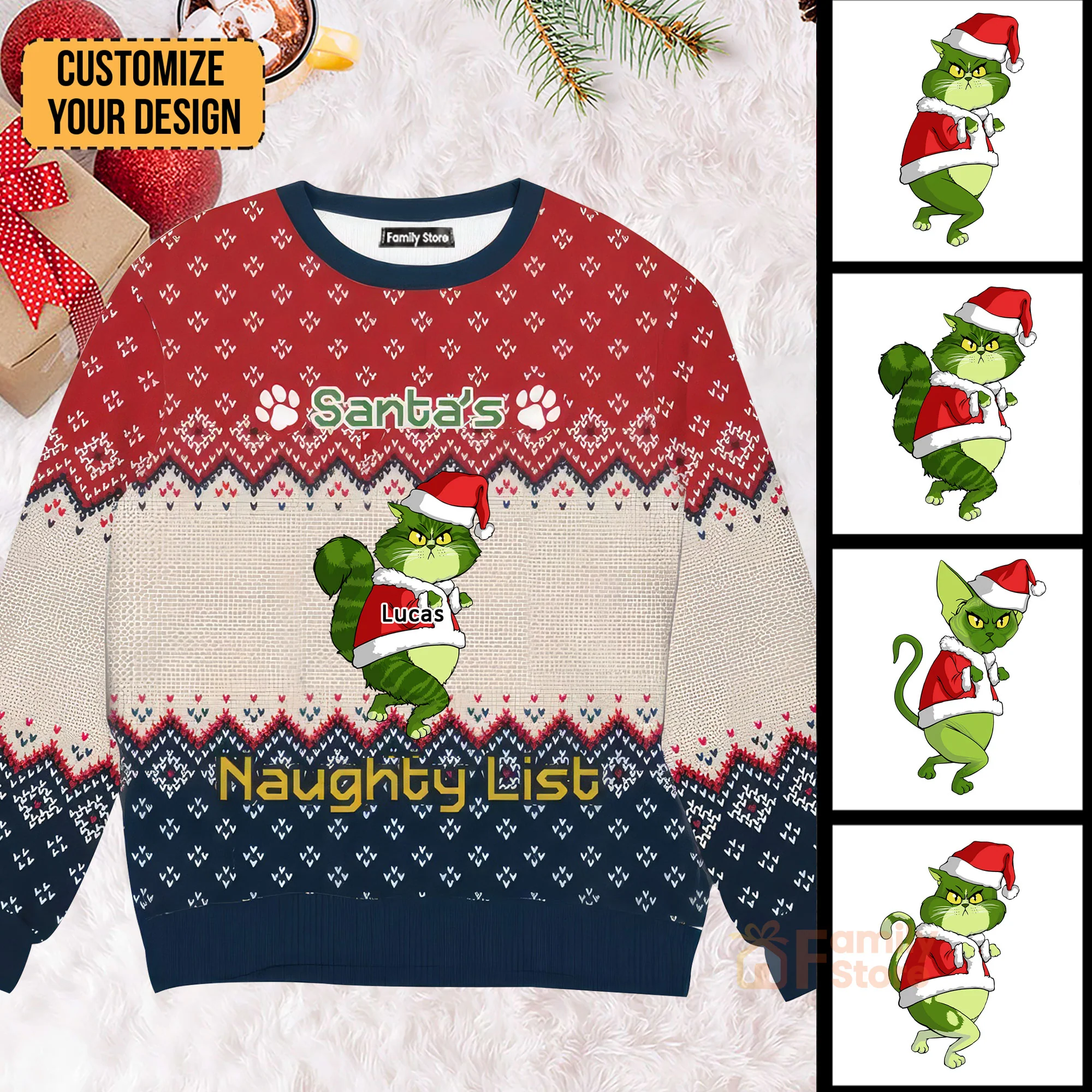 Grinch Santa's Naughty List - Gift For Cat Lover, Cat Mom, Cat Dad - Personalized Ugly Sweatshirt - CL16 NH96 - Image 2