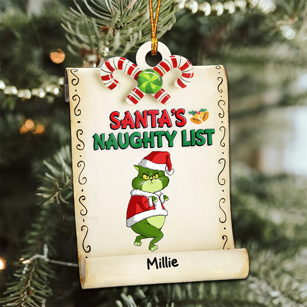 Santa's Naughty List Grinch Cats- Gift For Cat Lover, Pet Lovers - Personalized Wood Ornament - CL16 NH96 - Image 2