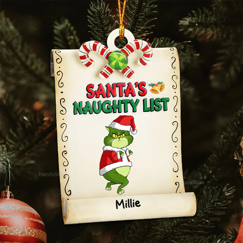 Santa's Naughty List Grinch Cats- Gift For Cat Lover, Pet Lovers - Personalized Wood Ornament - CL16 NH96 - Image 4