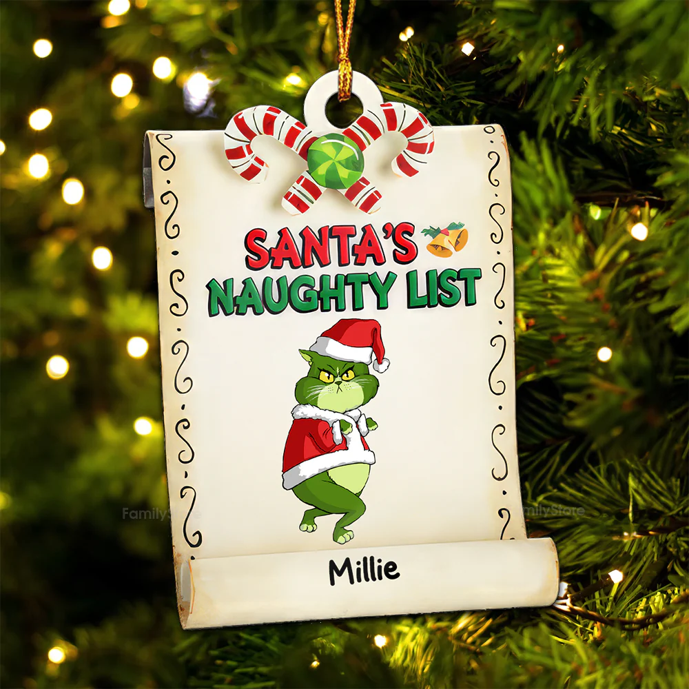 Santa's Naughty List Grinch Cats- Gift For Cat Lover, Pet Lovers - Personalized Wood Ornament - CL16 NH96 - Image 5