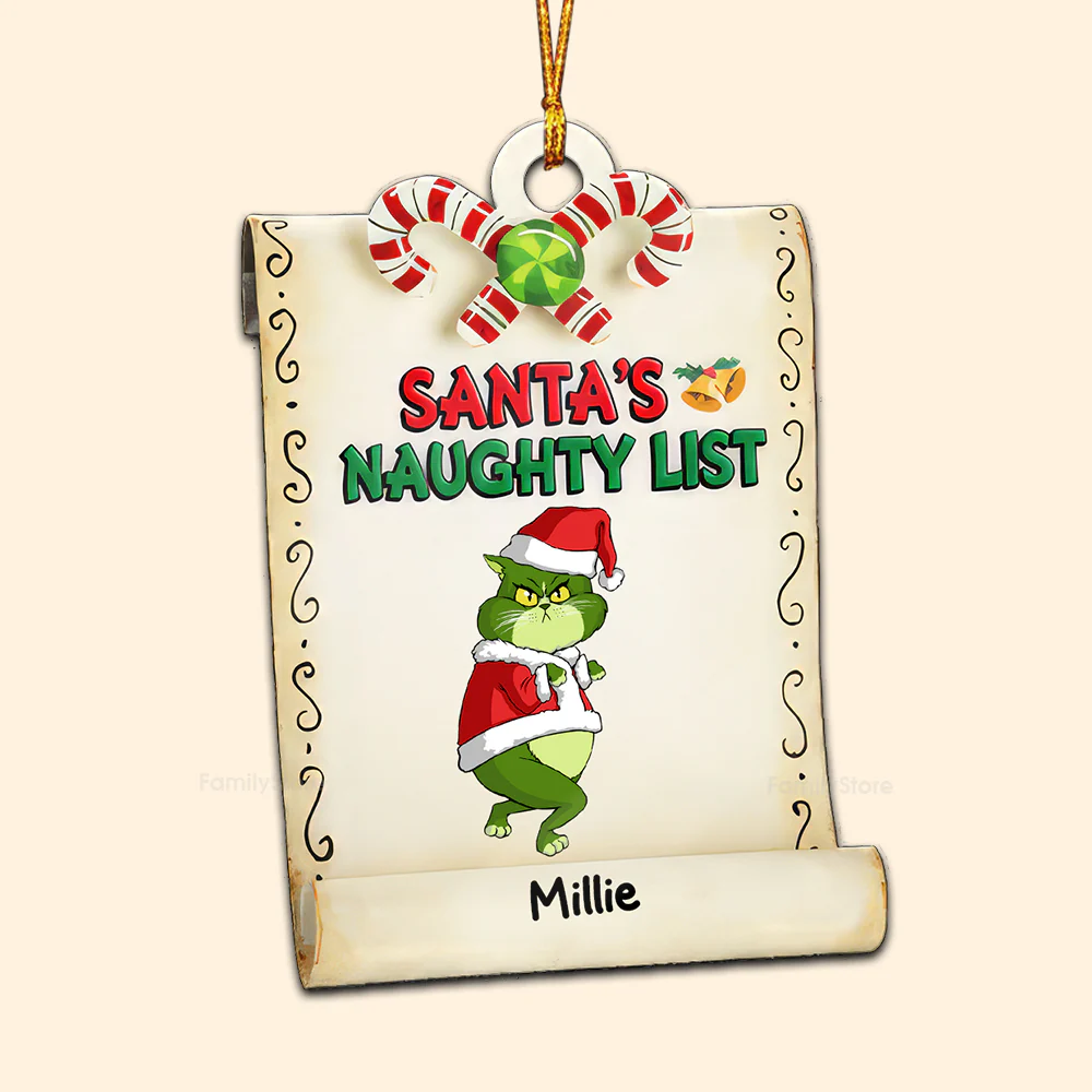 Santa's Naughty List Grinch Cats- Gift For Cat Lover, Pet Lovers - Personalized Wood Ornament - CL16 NH96 - Image 6