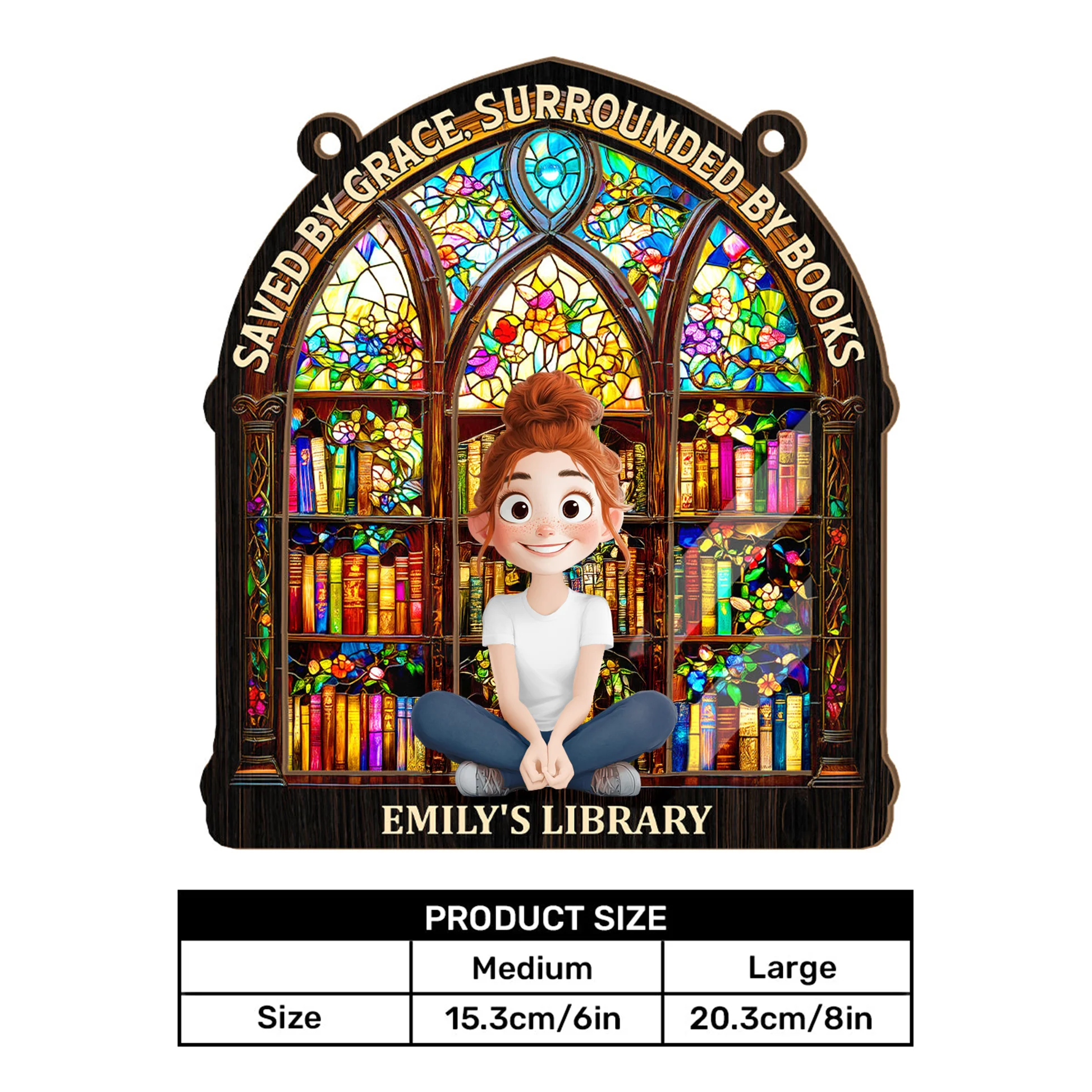 Saved By Grace, Surrounded By Books - Personalized Window Hanging Suncatcher | CLB2 - Image 5