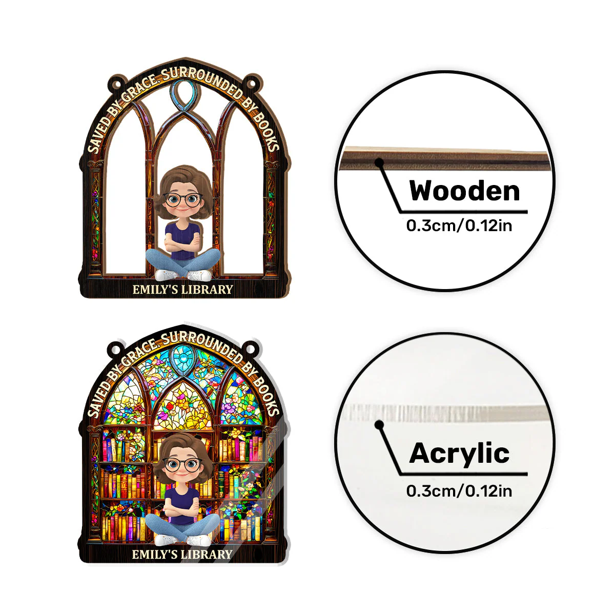 Saved By Grace, Surrounded By Books - Personalized Window Hanging Suncatcher | CLB2 - Image 6