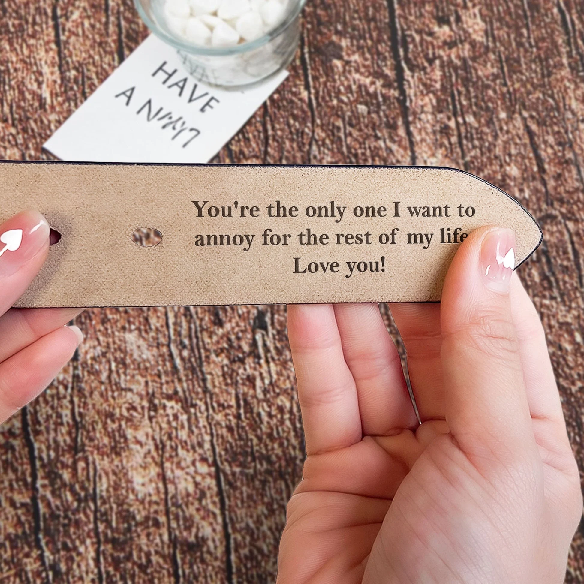 Secret Message - Anniversary Gift For Him - Personalized Engraved Leather Belt - Image 2