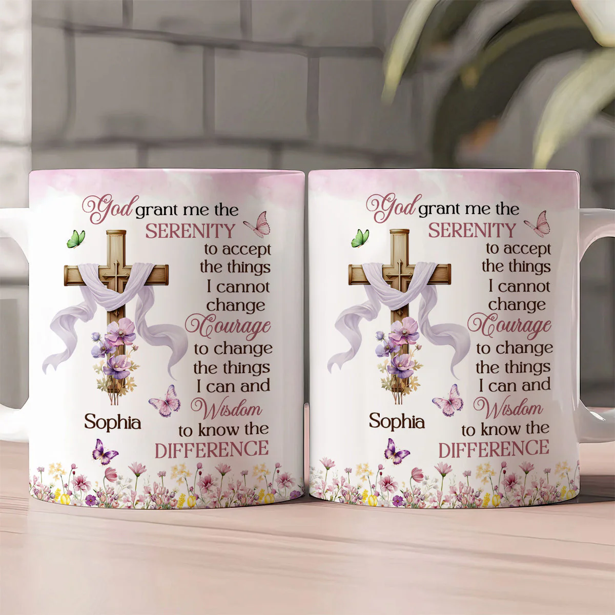 Serenity Prayer with Cross & Flowers - Personalized Mug - Christian Gift - Image 2