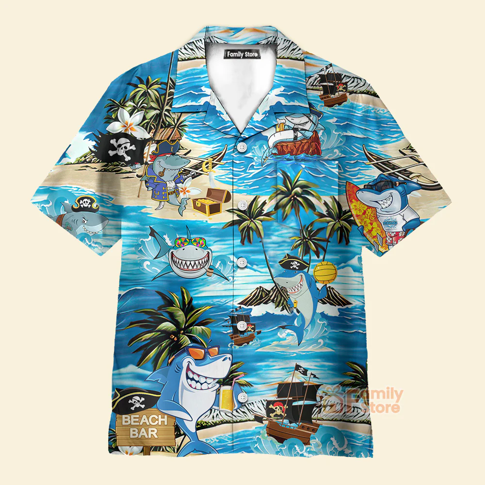 Shark Amazing Pirate Beach Bar Hawaiian Shirt - Image 2