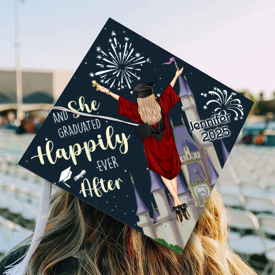 She Graduated Happily Ever After - Personalized Graduation Cap Topper | GR4 NA94 - Image 2