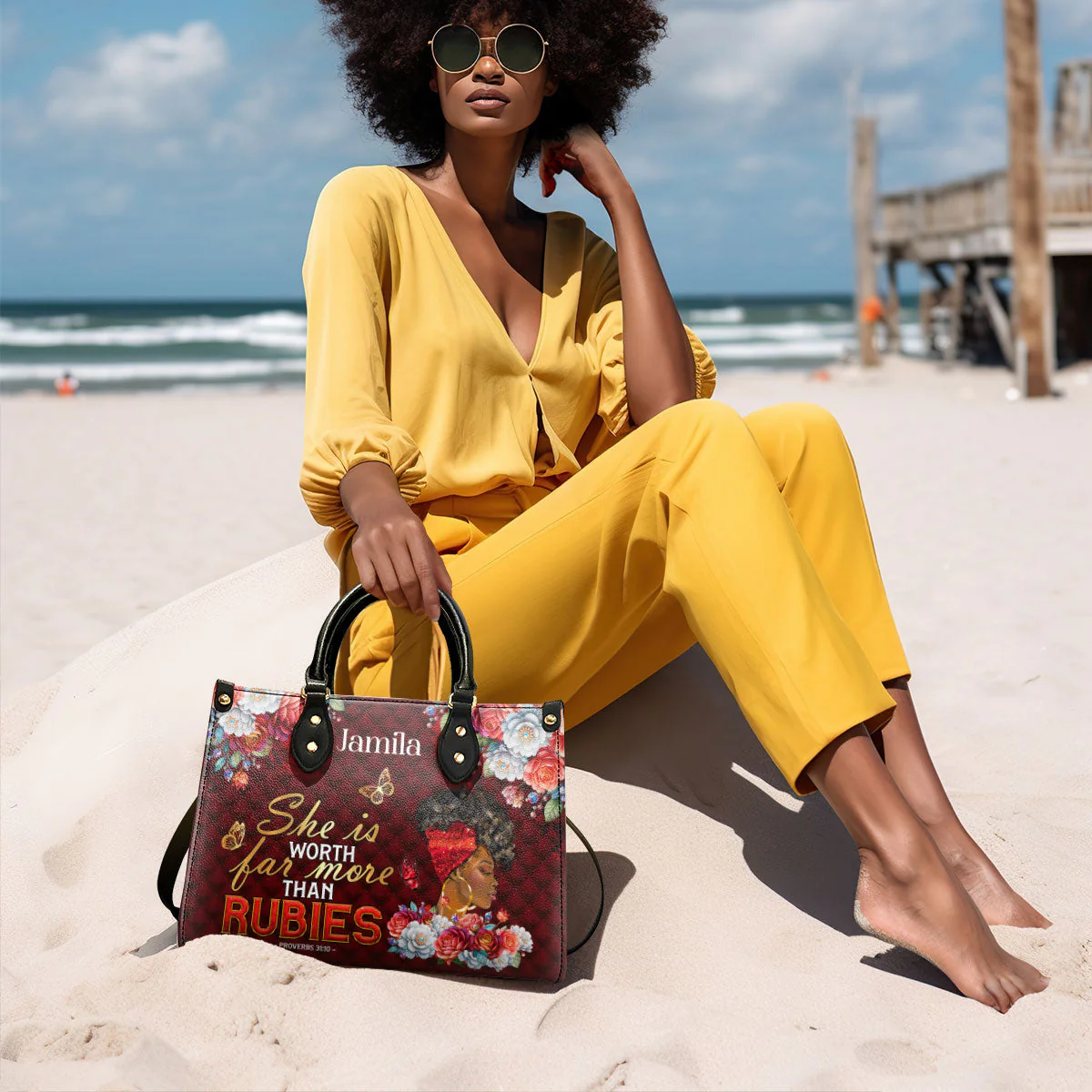 She Is Worth More Than Rubies - Custom Proverbs 31 Leather Handbag - Gift For Her, Black Queen HD95 - Image 2